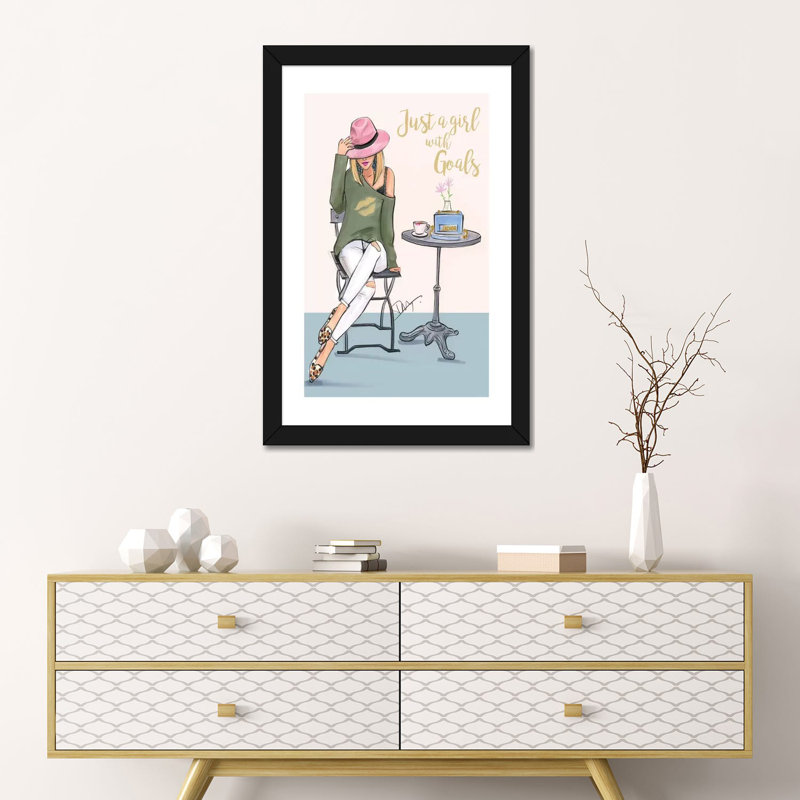 «A Girl with Goals» par Rongrong DeVoe - impression encadrée, H 24 po x l 16 po x P 1 po, Papier encadré noir, Blanc