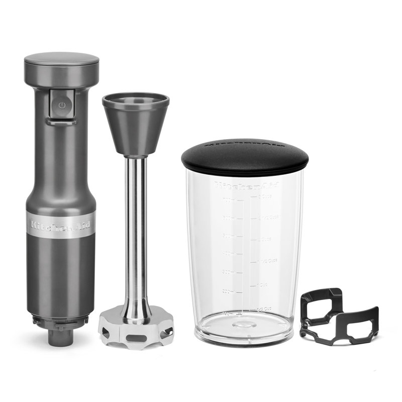 KitchenAid Corded Variable-Speed Immersion Blender in Charcoal Gray with Blending Jar, Dark Gray