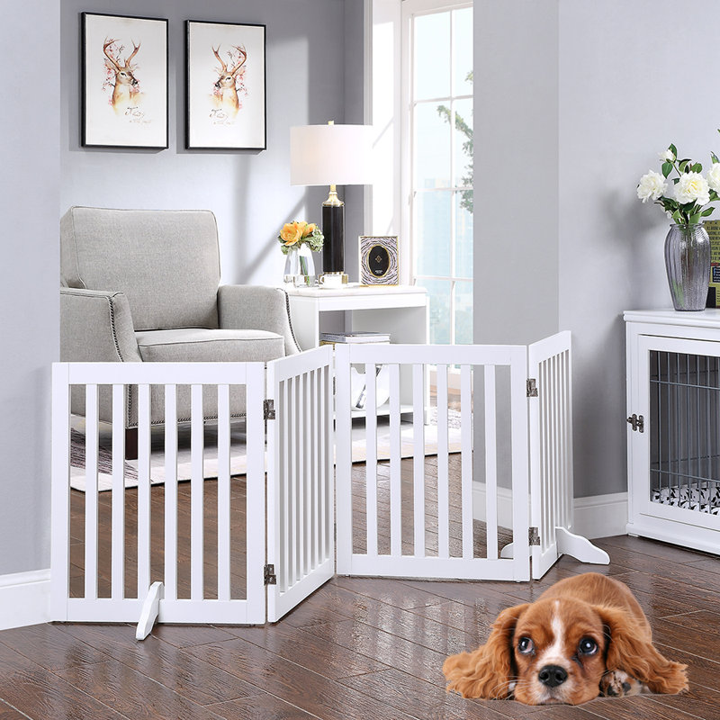 Wood Free Standing Pet Gate, 60.96cm H x 203.2cm W x 1.8cm D , White