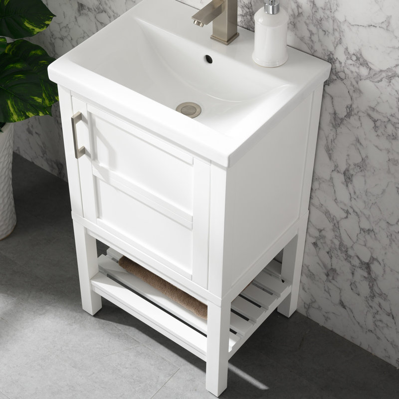 Ensemble de meuble-lavabo simple autoportant 20 po avec plateau en céramique Darion, Blanc
