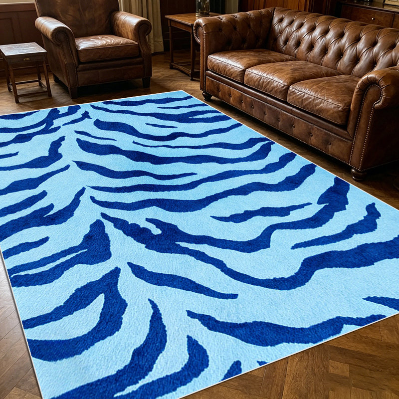 1PC Two-tone Blue Wavy Zebra Stripe Print area rugs for Living Room, Soft, All seasons, Easy-maintain, Washable Indoor mat, Farmhouse suitable for dining room, bedroom, entryway, kitchen, patio, home office, Home Decor, Outdoor Decor.