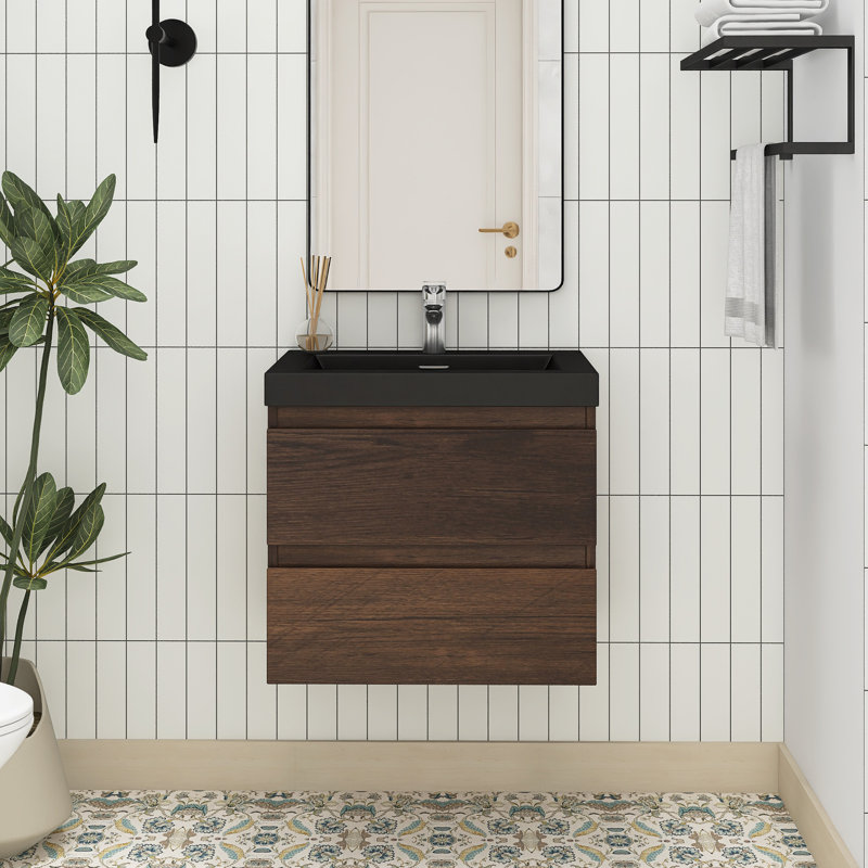 Ensemble de meuble-lavabo simple 24 po avec plateau en résine Esmay, Palissandre