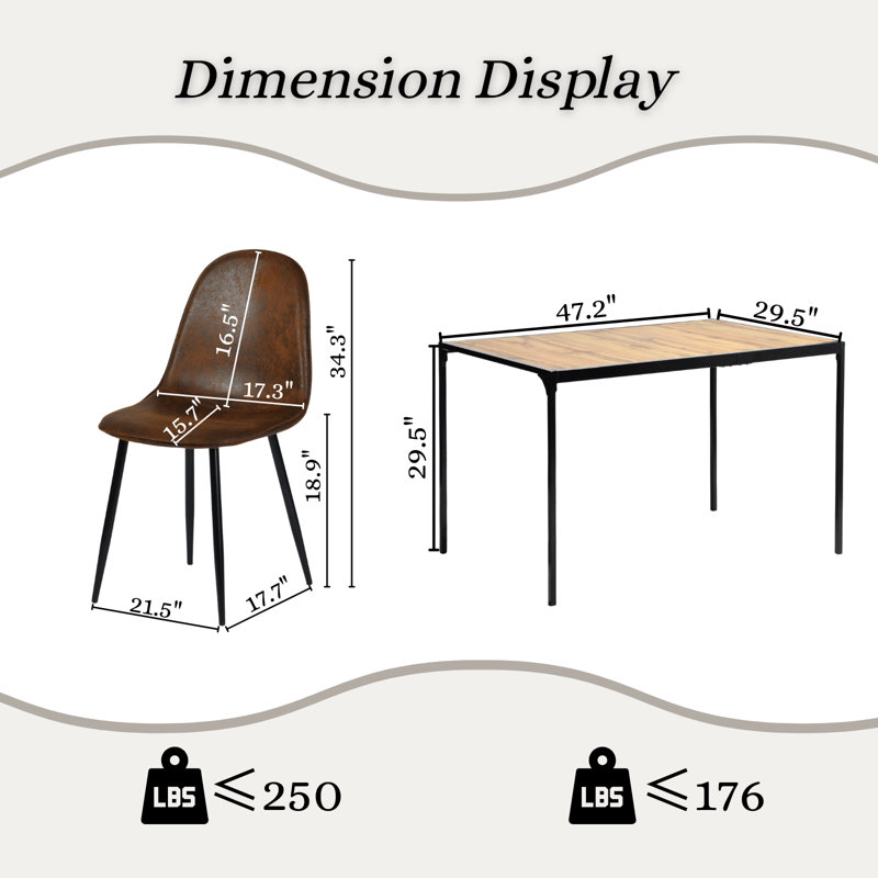 Hararat Modern 5-Piece Dining Set Rectangular Table for 4, Upholstered Chairs Dining Room Breakfast Nook, Brown