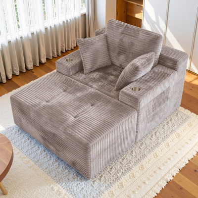 Oversized Plush Corduroy Chaise Lounge Chair Indoor Sleeper Reading Upholstered Sofa With Ottoman Corduroy Cloud Sofa Plush Chair Couch Bed for Living by Mercer41