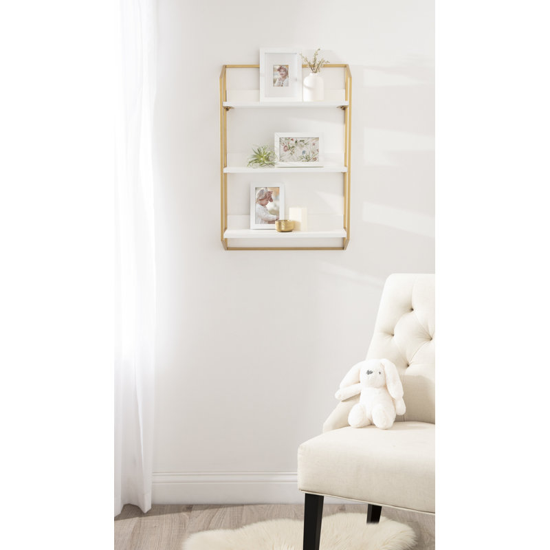 Vivendel Birch Lane™ Vivendel 3-Tier Wood and Metal Accent Shelf , White/Gold