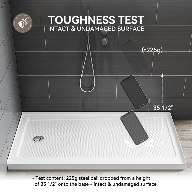 60" W X 30" D Non-slip Shower Base With Drain Assembly, Wider Threshold Design, Left