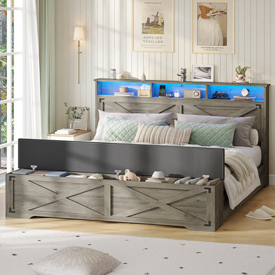 Base de lit avec tête de lit avec rangement et repose-pieds Farmhouse