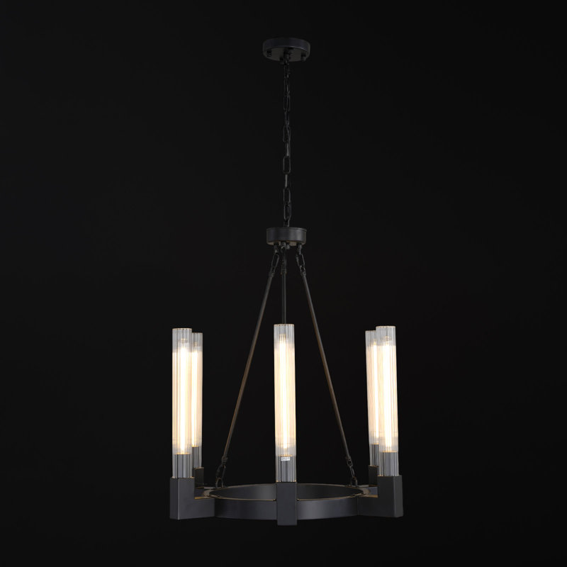 Jeitt 6 - Light Wagon Wheel Round Kitchen Island  Black Chandelier, Matte Black