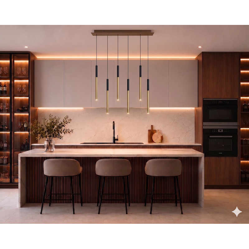 Baileyton 6 - Light Kitchen Island Pendant, Black Top/Brushed Brass