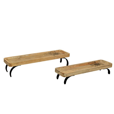 21" Rustic Wood Tiered Serving Tray Set with Metal Stand for Buffet Display