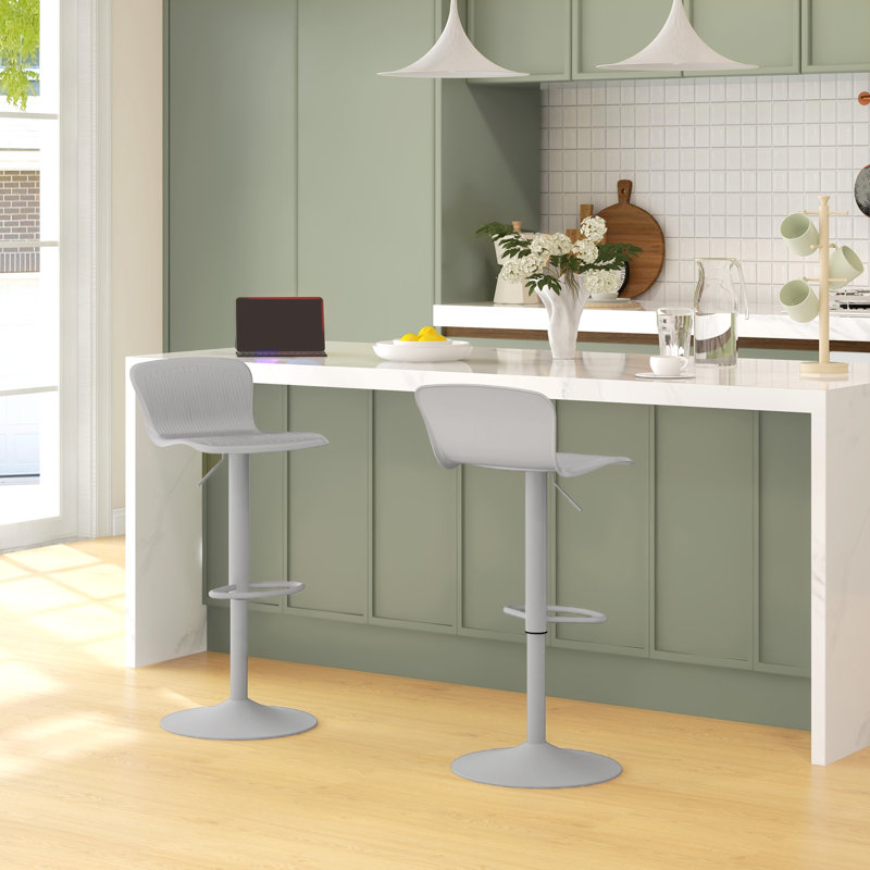 Ensemble de 2 tabourets de bar en polypropylène avec hauteur réglable, Gris