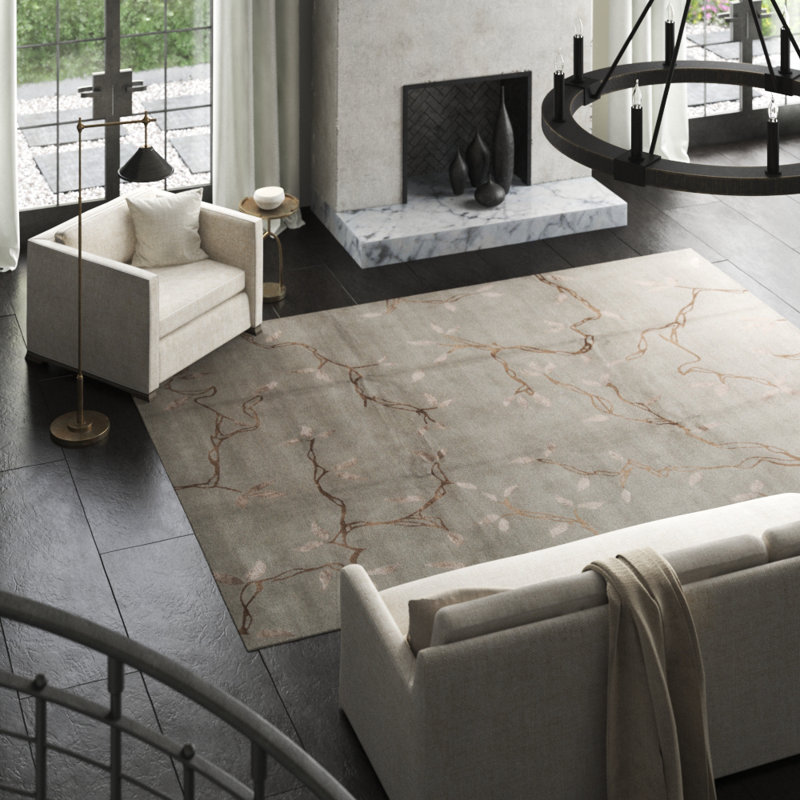 Wool Floral Area Rug in Gray