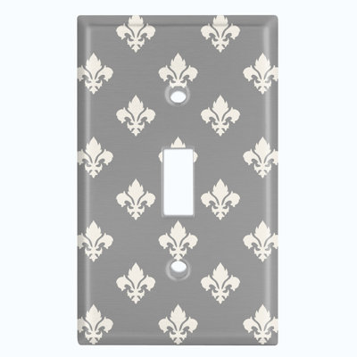Metal Light Switch Plate Outlet Cover (Fleur De Lis Grey - Single Toggle)