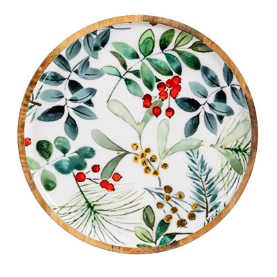 Festive Foliage Round Wood Platter