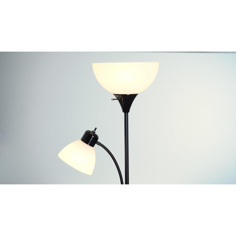 72-Inch Floor-Standing Torch Lamp, Adjustable Reading Lamp, Matte Black, Frosted Lampshade, Double Rotary Switch, Three-Level Dimming, Modern Style, Suitable For Living Room Or Office.