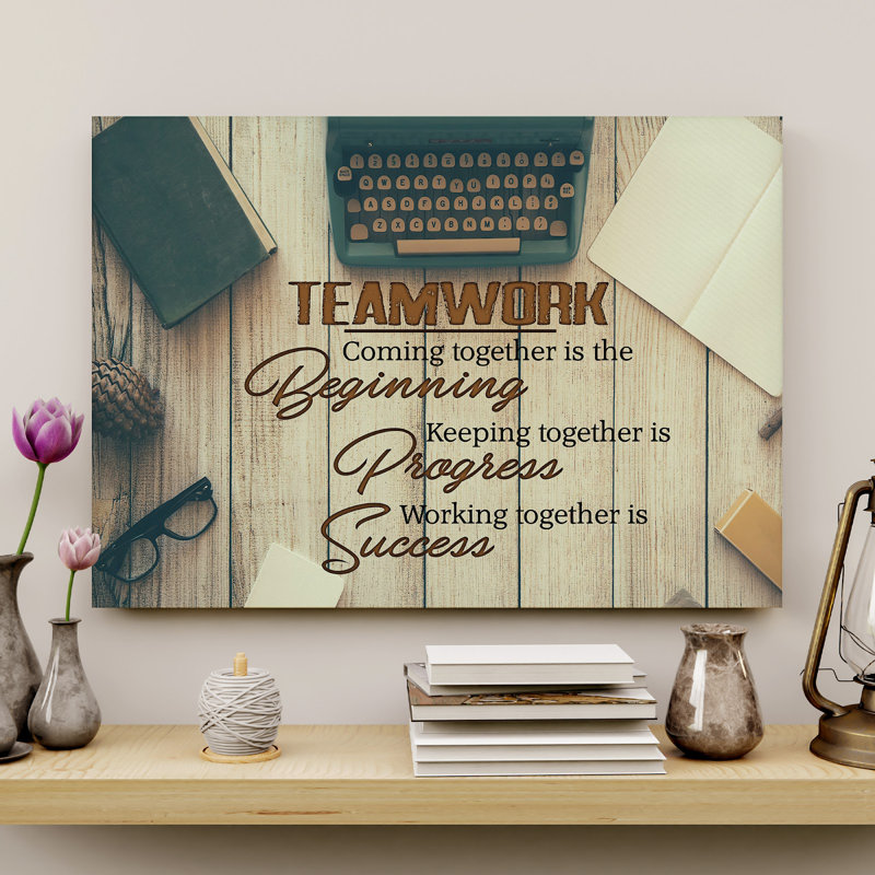Toile tendue avec châssis Teamwork Is Commencer, Progress and Success, H 24 po x l 36 po x P 2 po