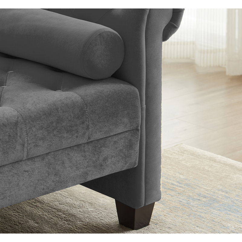 Velvet Upholstered Bench, Gray