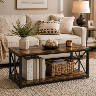 Lionel 37.8" Square Coffee Table With 2-Tier Storage Shelves