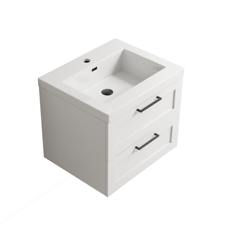 Devillage 24" Wall Mounted Single Bathroom Vanity with Engineered Stone Top, White Lacquer