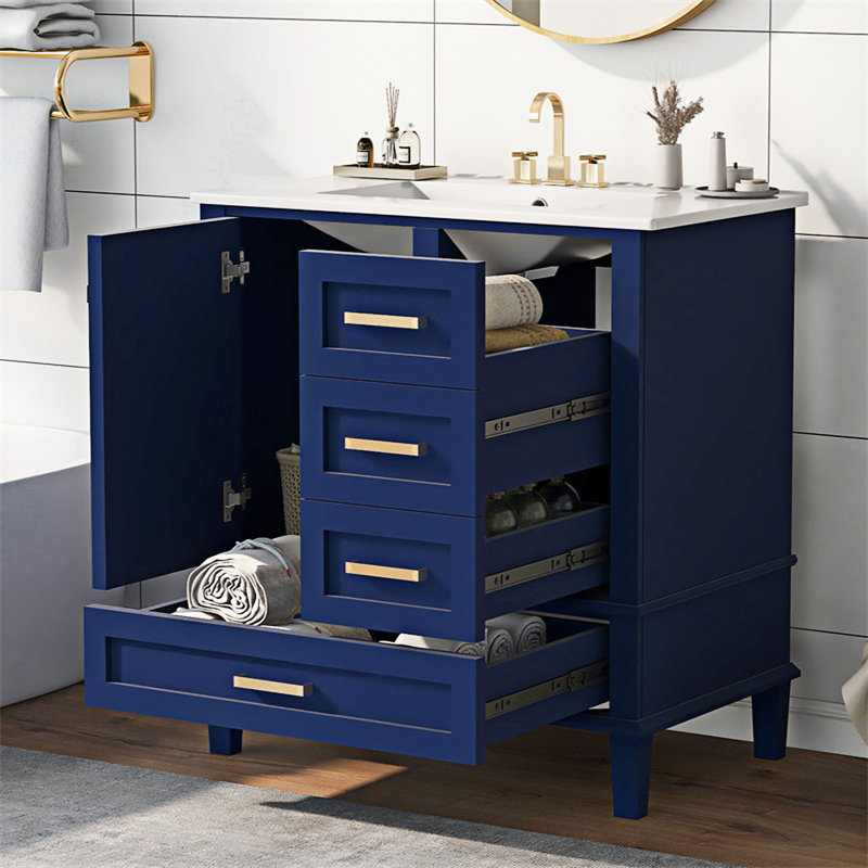 Ensemble de meuble-lavabo moderne avec lavabo, Bleu