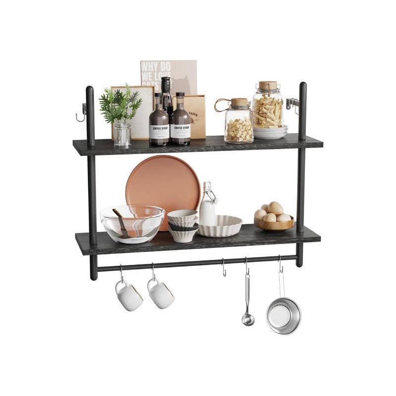 80cm W Metal Wall Mounted Shelving Unit, Matte Black