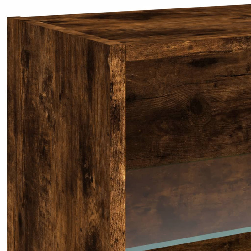 vidaXL Bedside Cabinet with LED Lights Storage Side Table Floating Nightstand, Smoked Oak