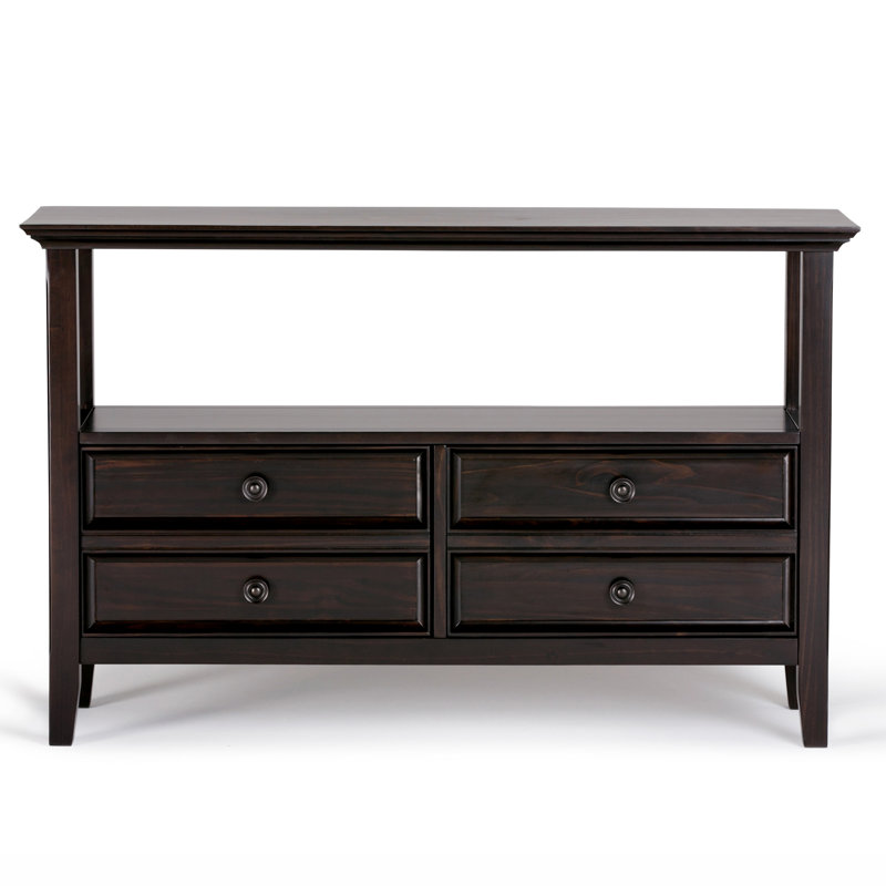 Table de canapé en bois massif Amherst de 48 po avec 2 tiroirs profonds et grande tablette ouverte, Noyer brun
