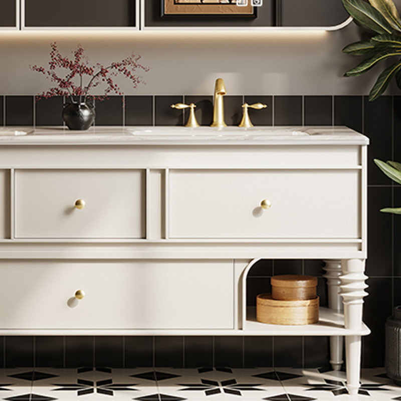 French style retro bathroom cabinet., Off-White, 59"