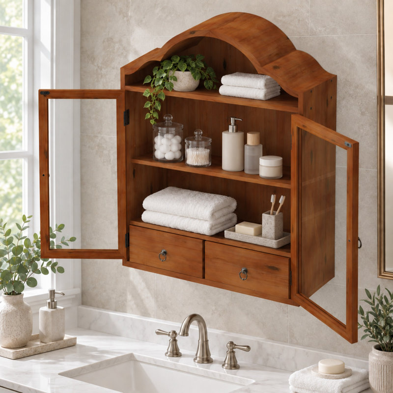 Armoire murale rustique en bois massif avec un élégant plateau ondulé