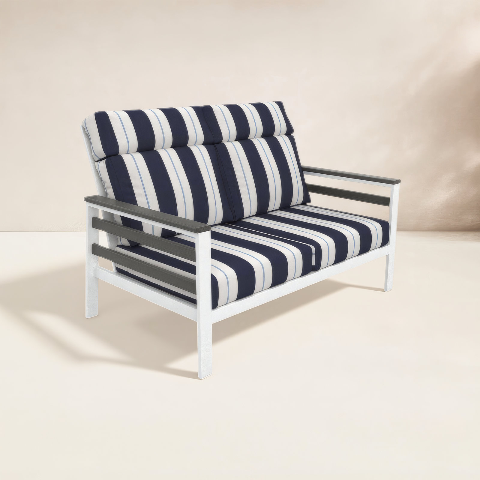 Townsend 55" Sunbrella® Patio Loveseat, Striped, Black/White