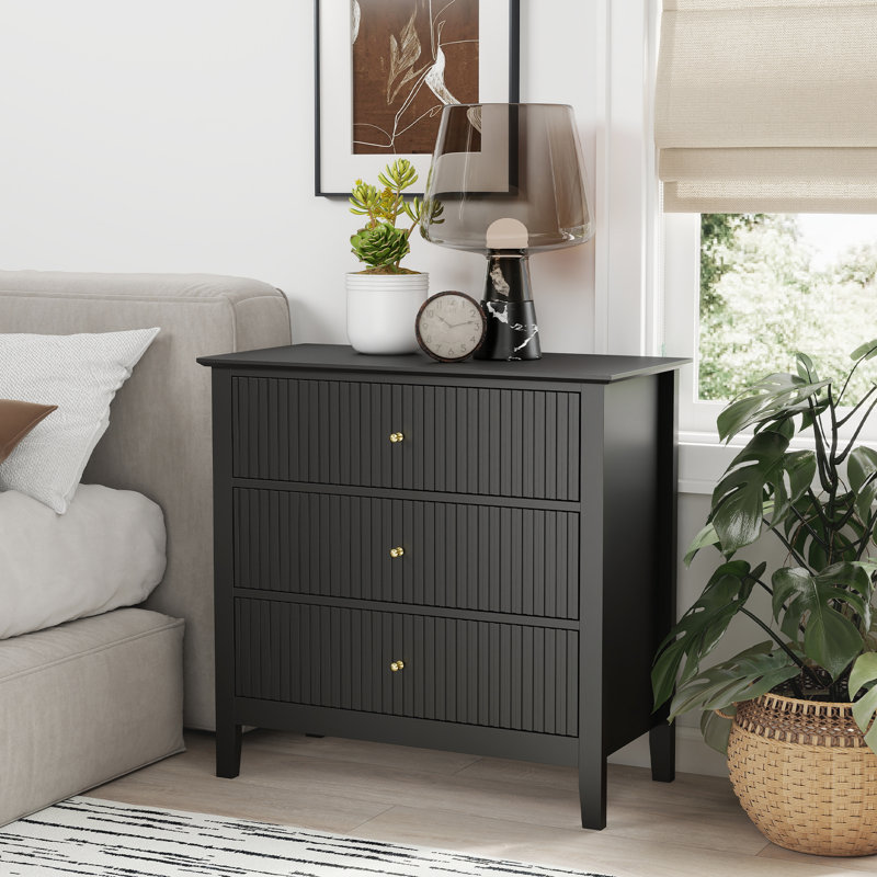 3 Drawer 31 In. Wide Chest Of Drawers, Black