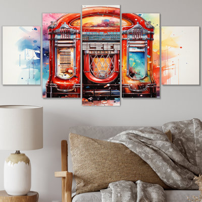 'Jukeboxe Retro Resonance Pointillism I - Music Canvas Print - 5 Panels
