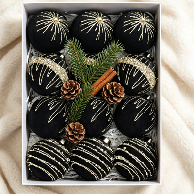 Ornements de Noël en velours de luxe 12 pièces, 3,15 pouces de grosses boules mates, boules de Noël incassables, décorations de fêtes élégantes pour foyer de bureau à domicile