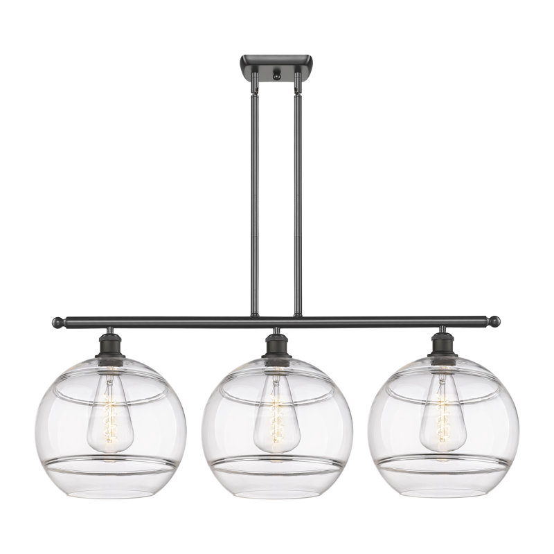 Luminaire suspendu pour îlot de cuisine à 3 lumières Chartoff, Transparent, Or satiné