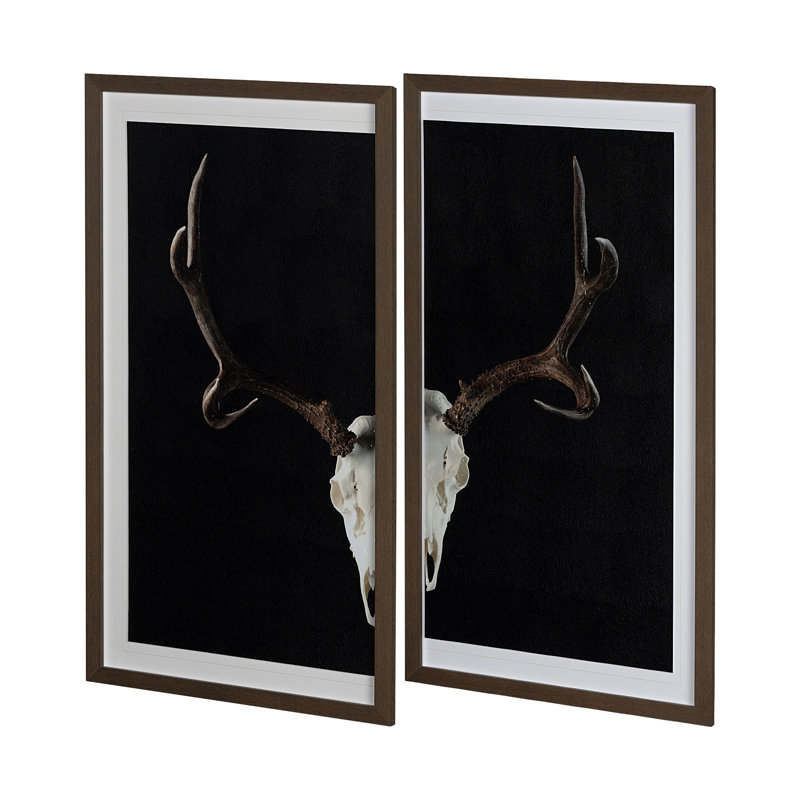 «Deer Skull-L» par Chris Dunker, reproduction d'art encadrée à la main avec passe-partout texturé, 33.0L x 2.5W x 63.0H, 2