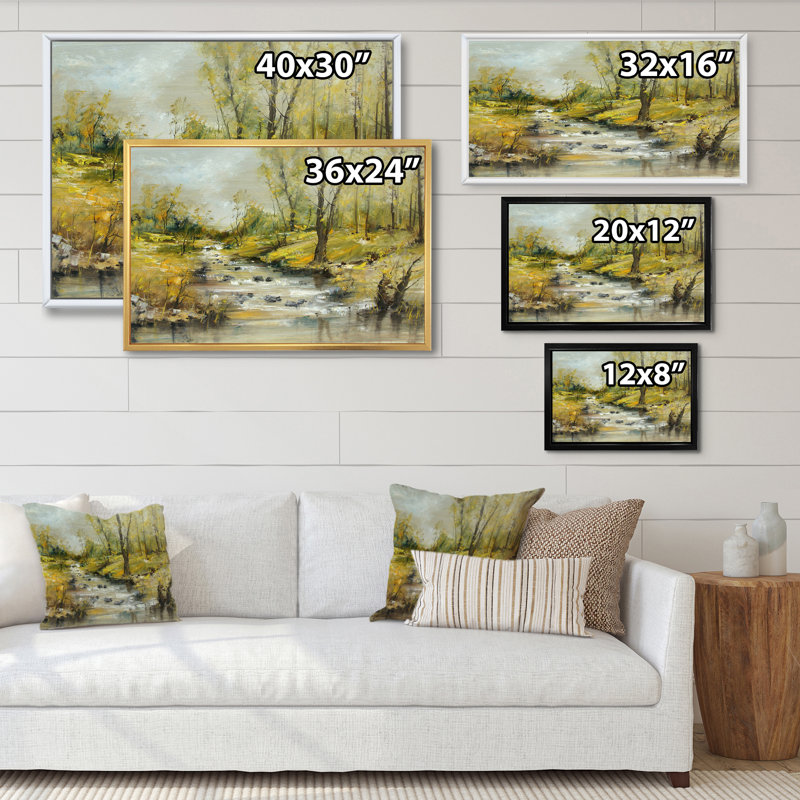 «Summer River Landscape», reproduction sur toile flottante, H 30 po x l 40 po x P 1,5 po, Cadre naturel flottant