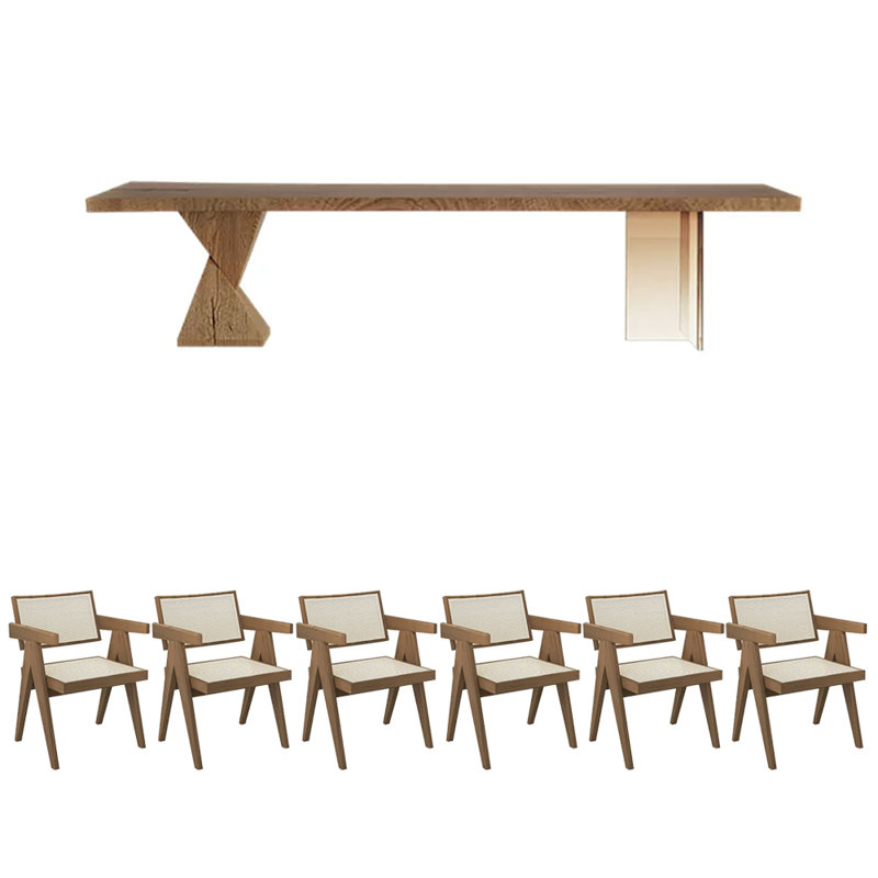 6 - Person Solid Wood Top Double Pedestal Dining Set, 29.53"H x 55.12"L x 25.59"W