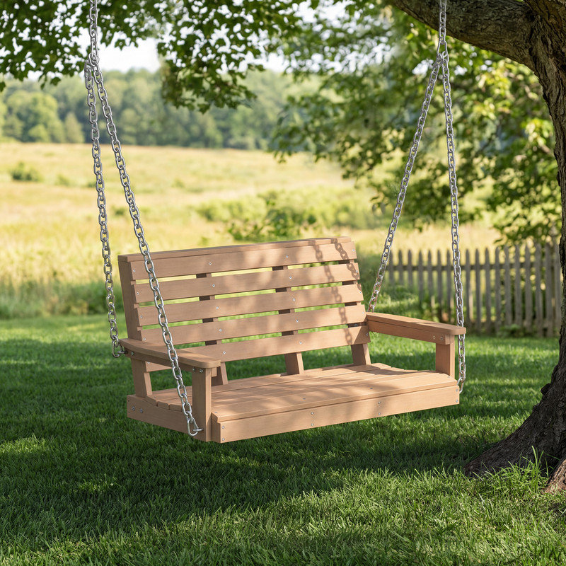 Balancelle de patio en PEHD pour 2 personnes, Teck, 41.5