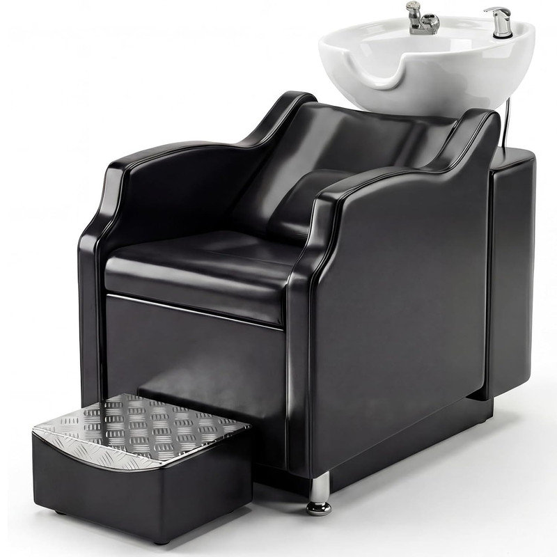 Combo chaise de shampooing et bol Salon - capacité de 450 lb, cuve en ABS profond, similicuir, plomberie double, repose-pieds, assemblage facile