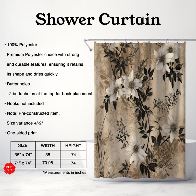 Rideau de douche Iarla, H 74 po x l 71 po