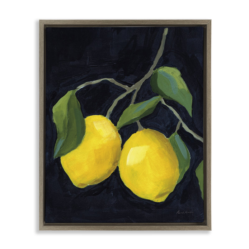 "Deux citrons luxuriants" par Pamela Munger, Encadrement brun, H 21 po x l 17 po