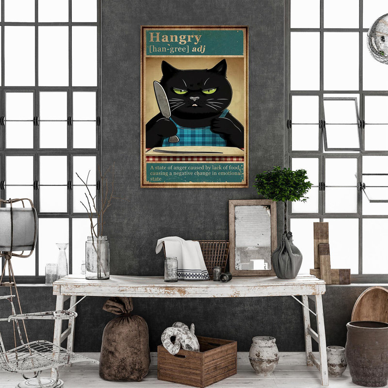 «Black Cat Hangry», impression rectangulaire 1 pièce, H 36 po x l 24 po x P 1,25 po