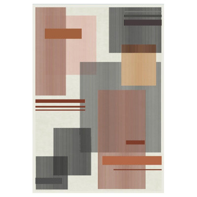 Marcea Orange Striped Digital Print Cotton Polyester Non-Slip Area Rug