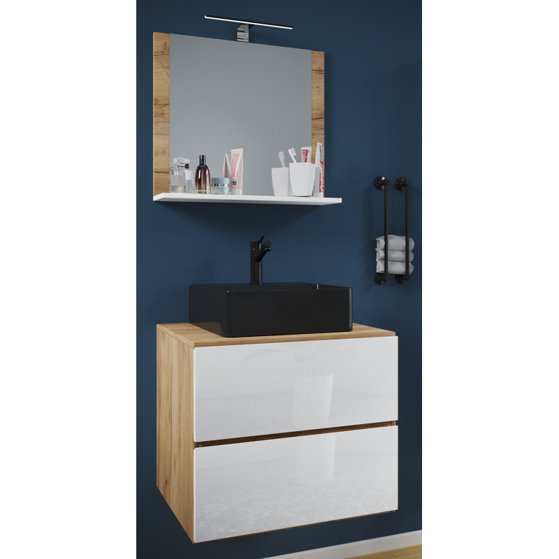 Razwana Bathroom Furniture Suite, Black/White/Oak