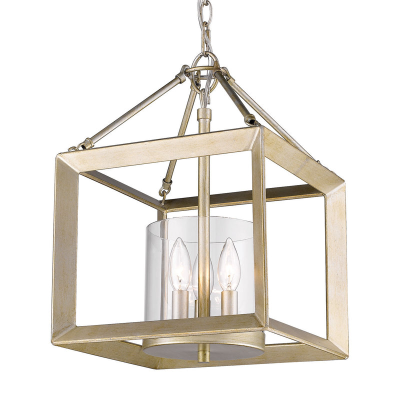 Averee 3 - Light Lantern Pendant, Clear Glass, White Gold