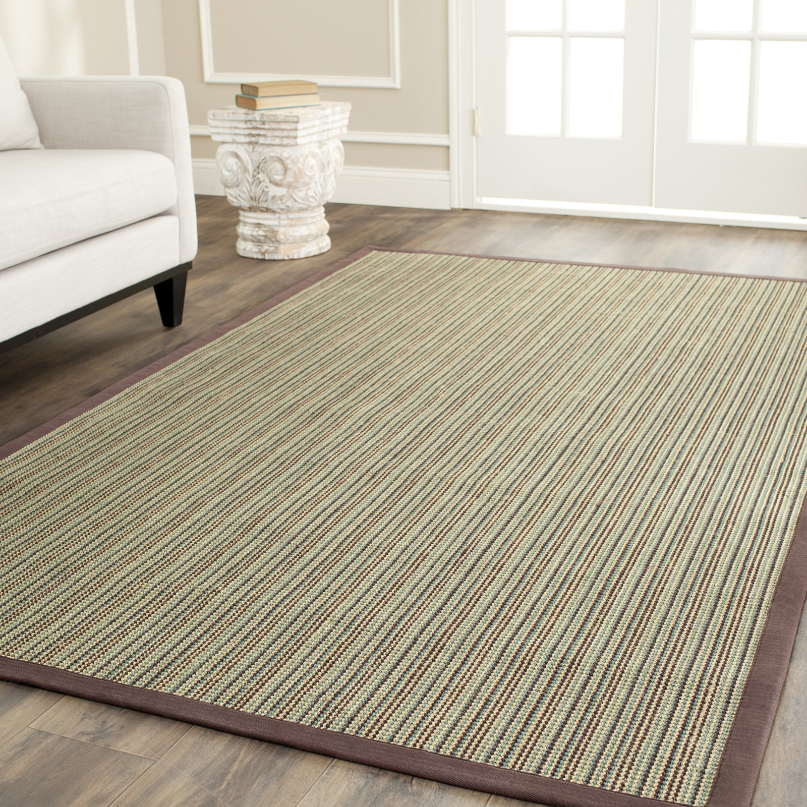 Beige Purple Striped Jute Rug, Rectangle 9' x 12'