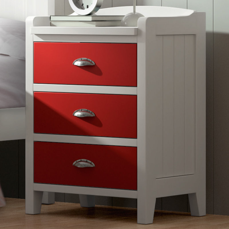 Sandhill 48cm W Solid + Manufactured Wood Bedside Table, Distressed White/Coral