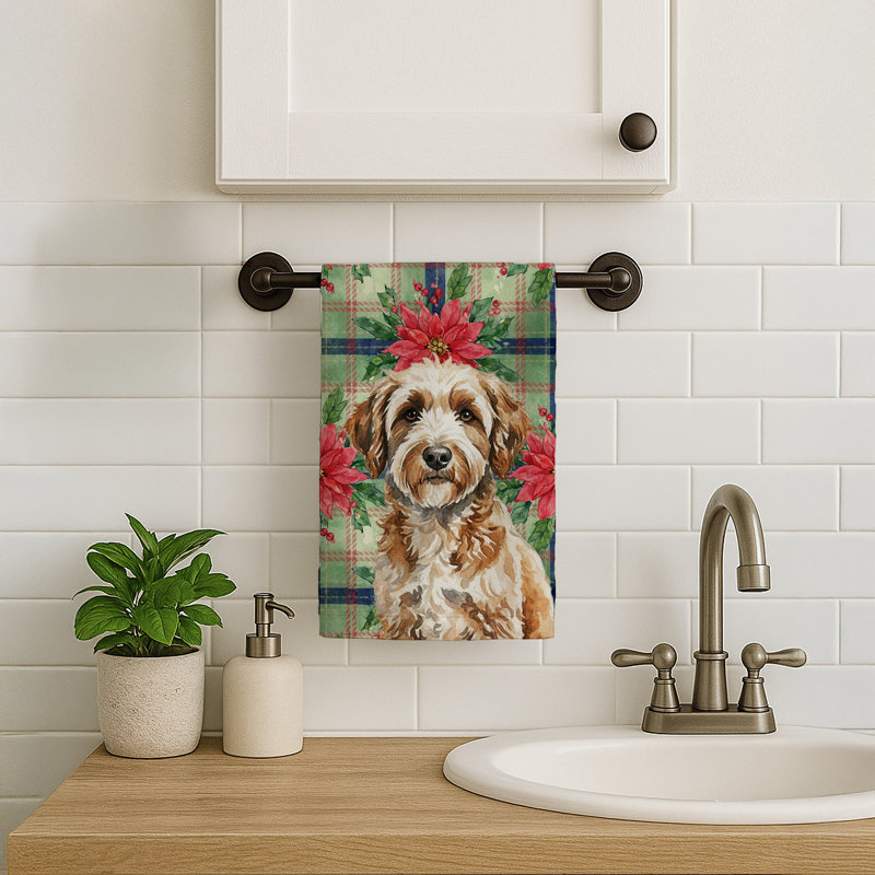 Lagotto Romagnolo Christmas PoinsettIas Kitchen Towel, Lagotto Romagnolo