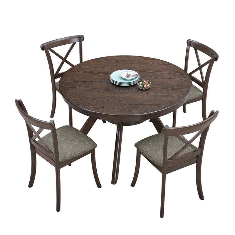 47'' Round Dark Brown Rubber Wood Dining Table