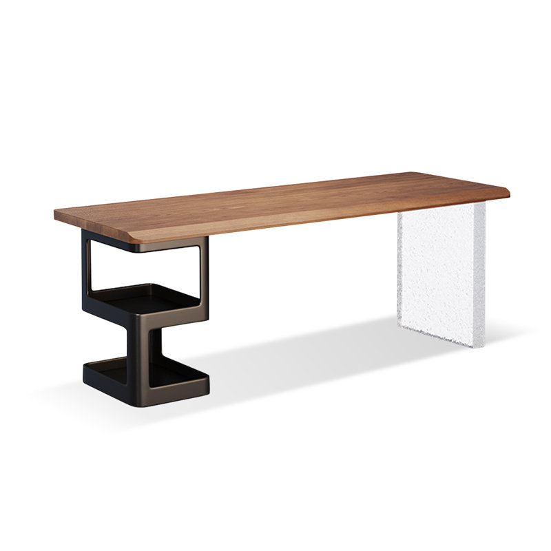 Bureau rectangulaire brun et noir en bois massif, H 29,53 po x l 70,87 po x P 23,62 po